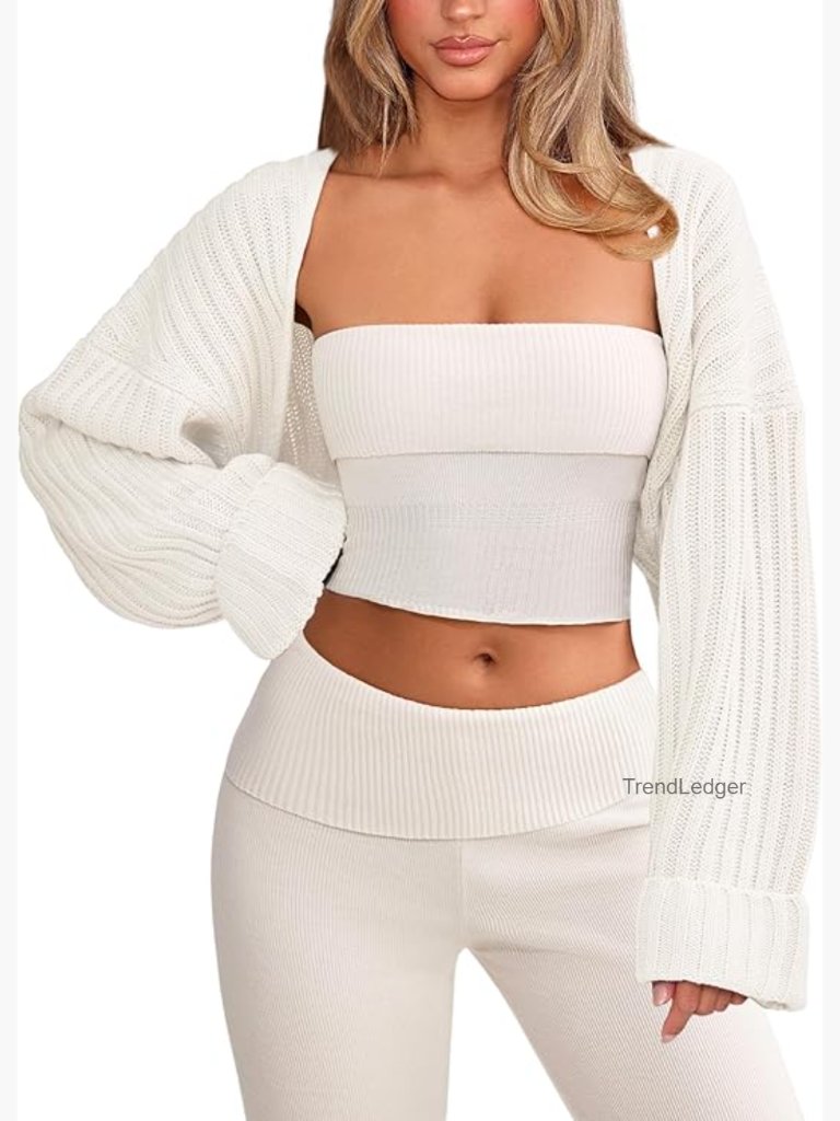 Chunky Knit Bolero Shrug Cardigan Open Front Long Sleeve Crop Y2k Sweater
